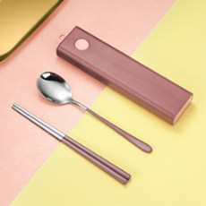 攜帶型餐具+收納盒, 粉色的, 勺子+筷子+箱子