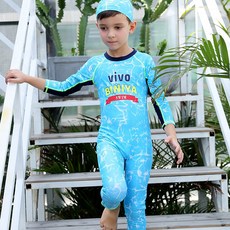 VIVO BINIYA 孩童文字印花防曬長袖連身泳衣套裝