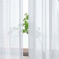 G&Y 浪漫條紋雪紡黏貼式窗簾 2入, 白色