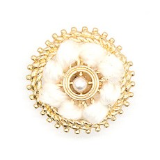 織帶金屬亮點鏈條鈕扣 25mm, 金色白色, 1個