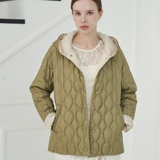 DoNotPlan 女款波浪紋絎縫連帽鴨絨外套