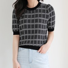 모이르벨라 여성용 세리 체크 반팔 니트 T24SS2-A0394