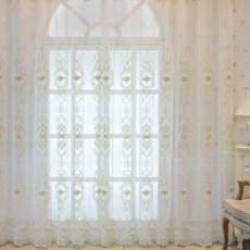 Mimisole 米色刺繡雪紡臥室客廳蕾絲穿桿式窗簾, 白色