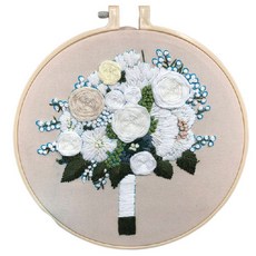 DIY 花束花束風格 3D 花卉刺繡套組, 白色的花, 1套