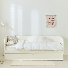 퍼니코 모모 데이베드 수납 서랍 아기침대 프레임 + 안전가드 와이드형 세트 방문설치, 크림 아이보리