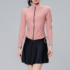 COCO DREAM 皺褶拉鍊連帽內襯防曬衣+褲子+裙子泳裝套裝 2421