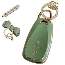 루루형제 쉐보레 호환 프리미엄 TPU 키케이스+번호키링+가죽리본 세트, 올리브그린, AC-01