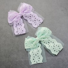 HanNal 雪紡蕾絲大蝴蝶結髮夾2件組