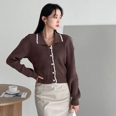 OOL 女款波浪短版撞色羅紋抓皺翻領開襟衫