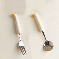 모던지 귀여운 탕오리 수저 + 포크 세트 E 길이 16.5cm YJ717, 혼합색상, 1세트, 스푼 + 포크