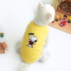 Peanuts 史努比 Parisdog 趣味狗狗T恤, 黃色