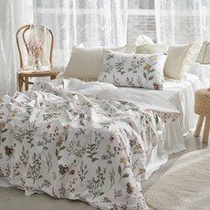 DECOVIEW Plenflower Ripple 2 層夏季毛毯, 綠色+橙色+白色+灰色