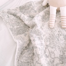 EmonG 嬰幼兒用 Toile de Jouy 法式印花毛絨雙面毯, 灰色