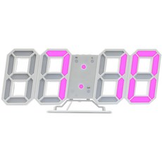 이클아트 무소음 LED 디지털 탁상 벽걸이 시계, 핑크