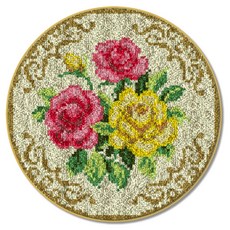 Allode 圓形花朵地毯 DIY 手工刺繡套組 英文版 白色印刷網格, 1套, 08