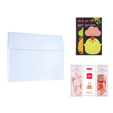 deLi 文件袋8類+雙夾2p+動物人物便簽2p套組, 粉藍色（文件袋），78201RG（雙夾），隨機發貨（便簽）, 1套