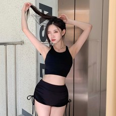 女款 Ruhama 尼龍四分抓皺綁帶水上緊身短褲 cpbw133k55, 黑色