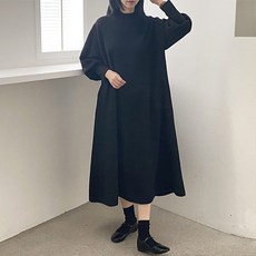 티탁 여성용 볼륨 펍 니트 롱 원피스