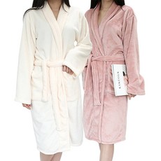 LOVEPINGCO 女性用超細纖維浴袍, 獨立粉, 象牙白, 2個