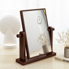 北歐風桌面實木方角可調鏡面立式, 棕色