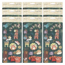 데어리즈 다꾸 일러스트 동물 친구들 펄 스티커 A, 9개, 혼합색상