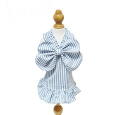 寵物條紋蝴蝶結連身裙, 藍色, 1個