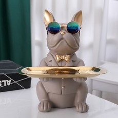 Kkamaneu 太陽眼鏡鬥牛犬托盤 車鑰匙收納盒 雙手托盤, 米色