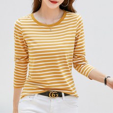 포플러앤씨 여성용 네스트 스트라이프 라운드 티셔츠 P24FT081201