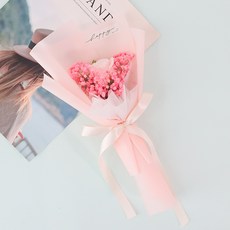 모리앤 생화 러브 한송이장미 안개프리저브드 꽃다발, 핑크, 1개