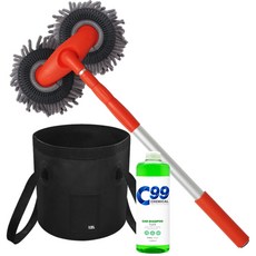 雙頭洗車刷+輕便洗車桶+汽車清潔劑 1000ml, 1套