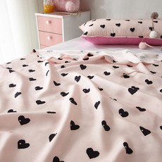 愛心圖案兒童人造絲薄被, 粉色