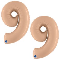 GRABO 大型數字9鋁箔氣球, 2個, 拿鐵