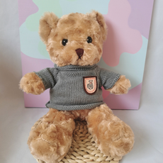 可愛毛絨熊玩偶, 1個, 絲絨棕熊款(灰色毛衣)