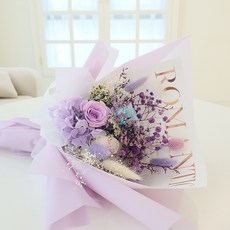 MORIANN 鮮花 浪漫玫瑰3朵 永生花燈飾花束 + 禮物提袋組, 浪漫紫, 1個