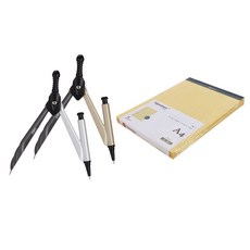 deLi 有線筆記紙 A4 黃色 5入+筆型圓規組 2款, 1套