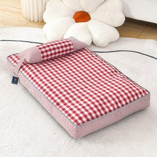 DING DONG PET 寵物假日格紋軟墊床, 紅色, 1個