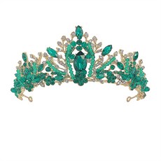 Estella 水晶葉子花環造型婚禮頭冠 珠寶皇冠 自助婚禮 WT404, 1個, 金綠色