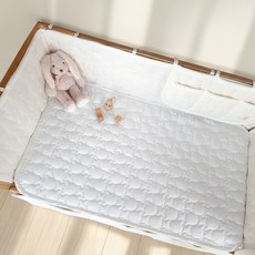 AiRabbit 嬰幼兒人造絲熊熊絎縫加厚雙面床墊 Rian Dream Cot相容, 奶油白 + 奶油象牙白, 1個