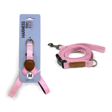 반려견 Y형 심플 하네스 M + 리드줄 145cm 세트, 핑크, 1세트