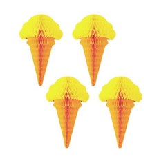 마켓감성 아이스크림 벌집 꽃 종이 장식 4p, 옐로우