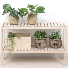 OLIVING 實木多用途花盆鞋架置物架 800, 2層, 單色