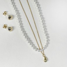 엘라주르 그레이스 핵진주 목걸이 + 체인 목걸이 + 귀걸이 세트