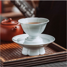 景德津雕花茶杯套組, 白色的, 1套