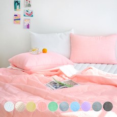 yesbedding 涼爽泡泡紗色織圓角夏季涼被, 粉紅色