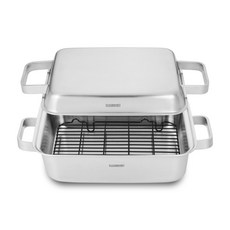 cookever 電磁爐適用3層雙層烤盤組 鍋身 27.5*22cm+鍋蓋 25*19cm+鐵絲架 22.5*16cm, 1組