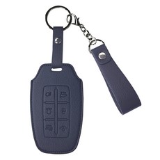 오시에나 자동차 가죽 스마트 차키케이스 스프링 키홀더, 네이비, 현대K타입(6버튼)
