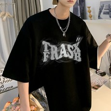 제이티엘 남성용 텍스트 루즈핏 박시 반팔 티셔츠