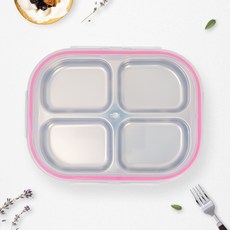 RAONNURI Well-made 全不鏽鋼4格密封餐盒, 密封餐盒 + 蓋子, 粉紅色