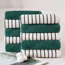 CASA VERDE 頂級飯店毛巾 素色 170g 30支精梳棉 5入 + 紗染條紋 170g 30支精梳棉 5入 套組, 深綠色, 1套