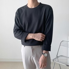 Dangun 男款大尺碼華夫格開衩抗皺長袖T恤